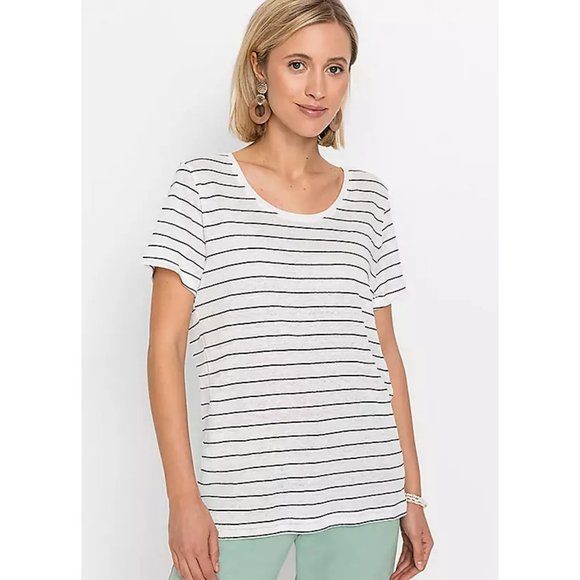 Talbots Tops - Talbots T-Shirt Linen Striped Lightweight White 1X